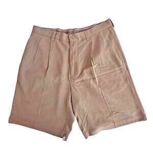 Tommy Bahama Tan Khaki Beige 100% Silk Shorts Sz 34 9" Inseam Front Pleat